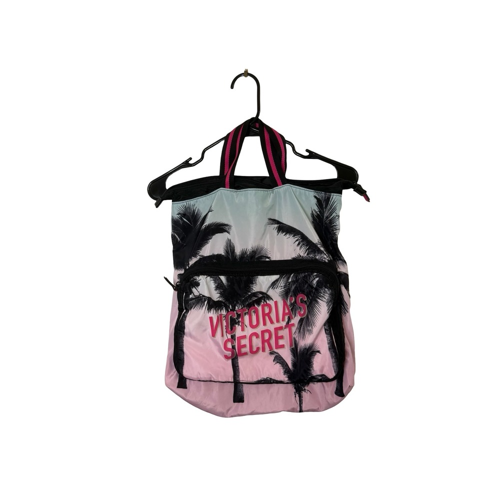 Victoria's Secret Pink Ombre Palm Tree Packable Backpack Tote Bag Tropical